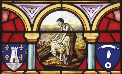 Verrière pour l'église de Saint-Liguaire, commandée par le chamoiseur Léon Rousseau à l'atelier bordelais G.-P. Dagant ©CAN